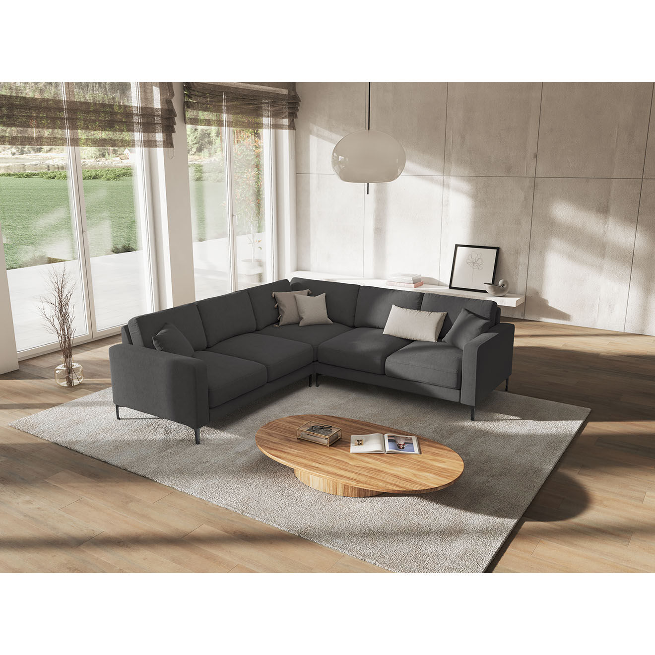Mazzini Sofas Canapé d'angle Symétrique Venus 5 Places gris foncé - 250x238x90 cm