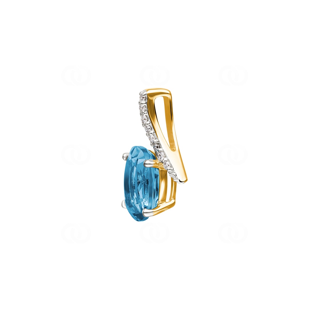Anhänger 750/18 K Gelbgold mit Blautopas oval und Diamanten 0.03 ct H/si
