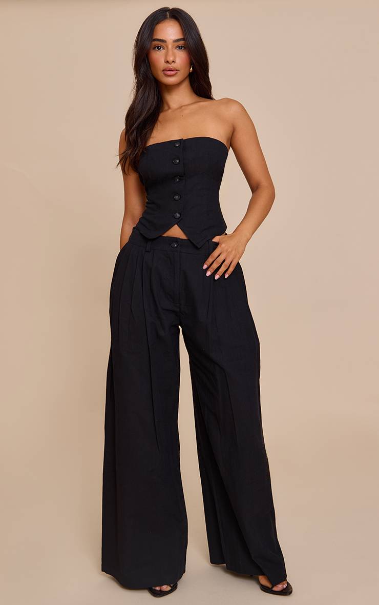 Noir Top Bustier Boutonné Tissé Petite