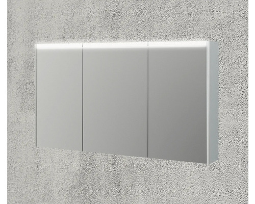 Badkamerspiegelkast, 120 x 15 x 67 cm, wit hoogglans, 3-deurs, LED, IP44