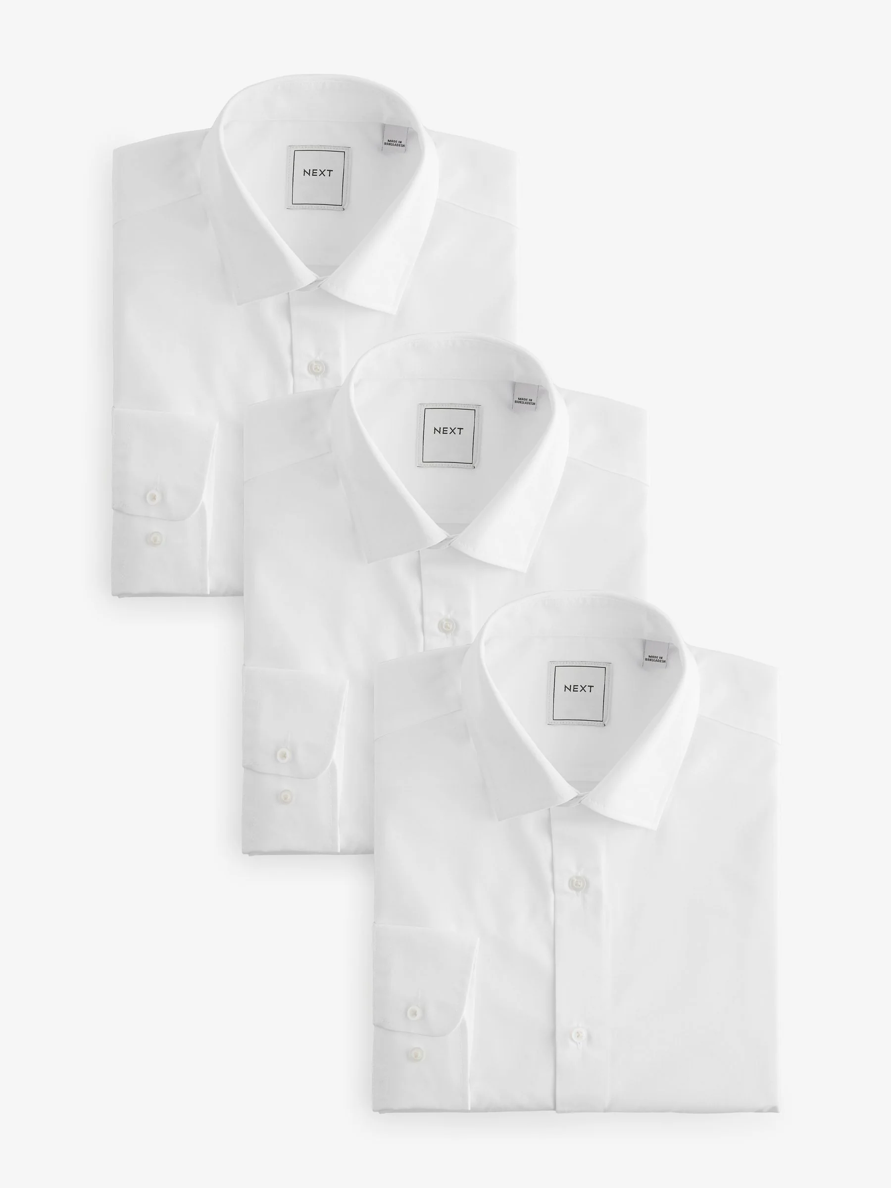 Wit - Slim Fit - Strijkvrije slimme overhemden met enkele manchet 3 pak
