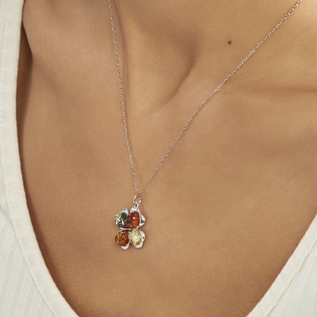Collier Oviya Argent Blanc Ambre