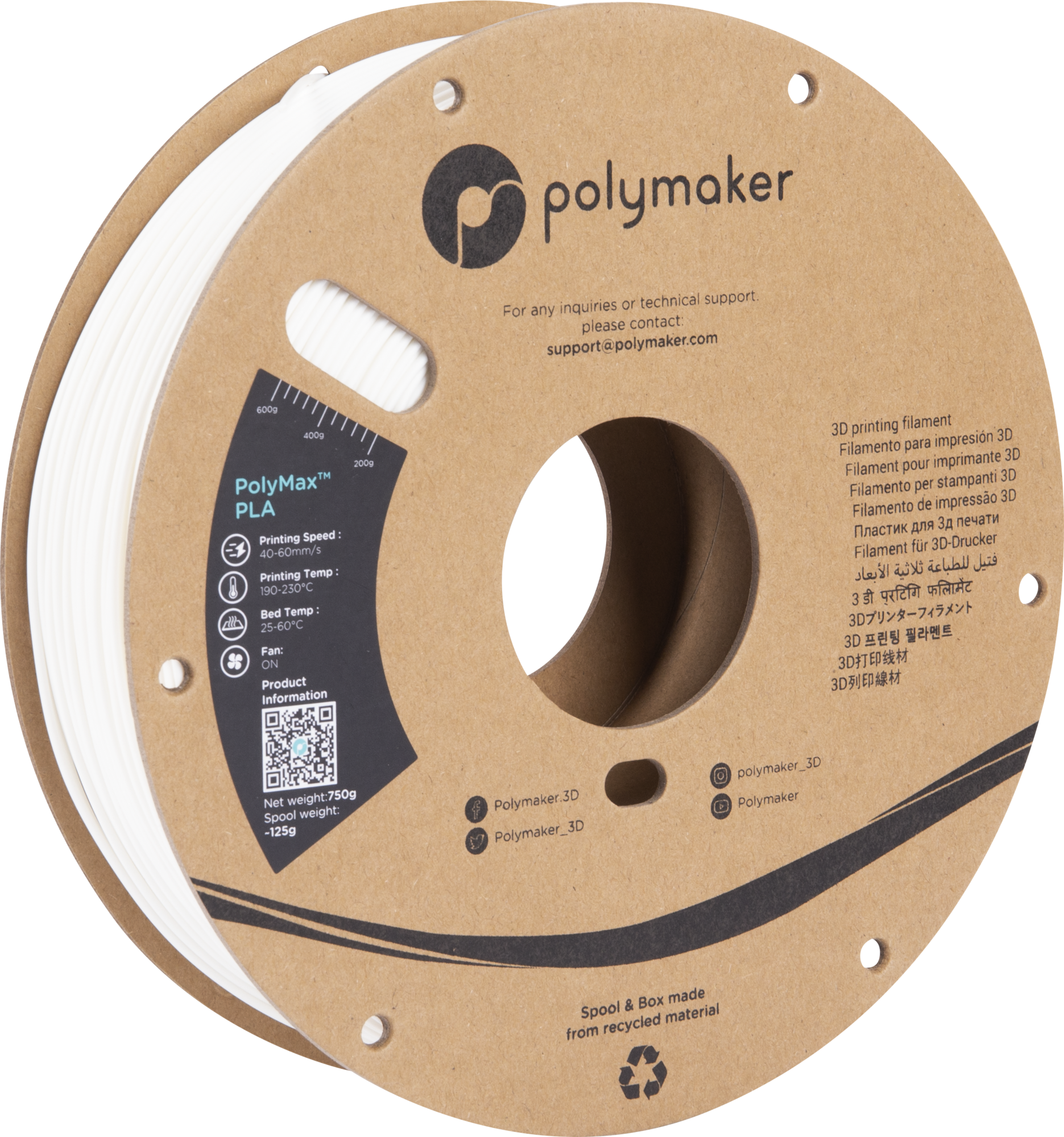 Polymaker  PolyMax PLA Weiß, 1,75 mm / 750 g    Das weiße Filament mit 9-fach höherer Belastbarkeit als herkömmliches PLA