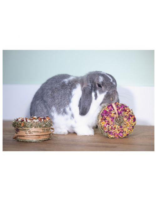 Beeztees Hooi Donut - Knaagdiersnack - Rozenbloesem Goudsbloem 10x5 cm 65 g