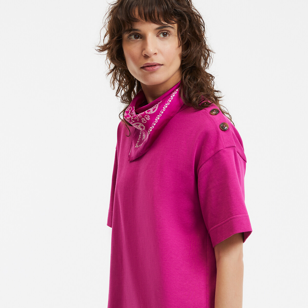 COLEÇÃO LA REDOUTE<br>Vestido longo em jérsei, fechamento com botão no ombro
