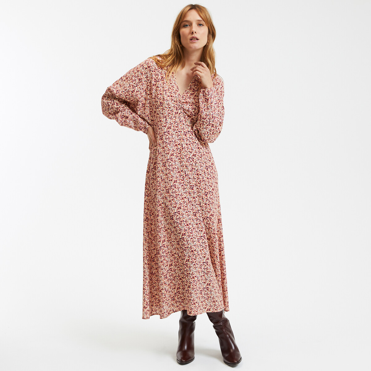 LA REDOUTE COLLECTIONS<br>Vestido longo com decote em V e estampa floral