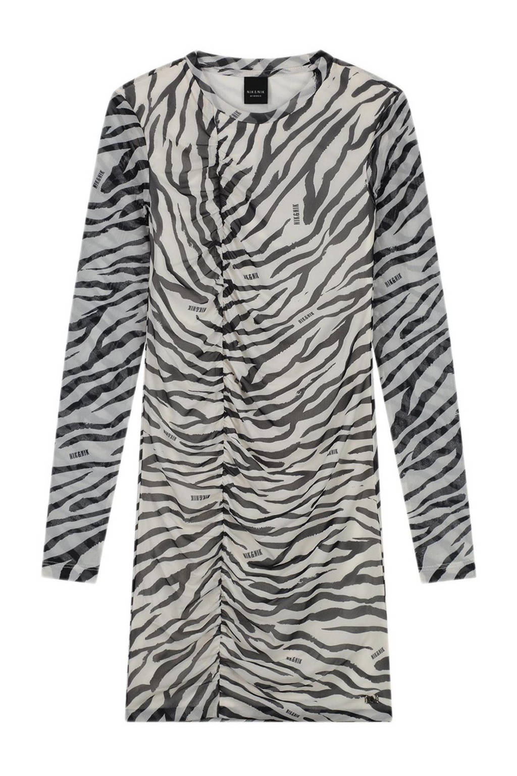 NIK&NIK jurk met dierenprint en mesh ecru/zwart