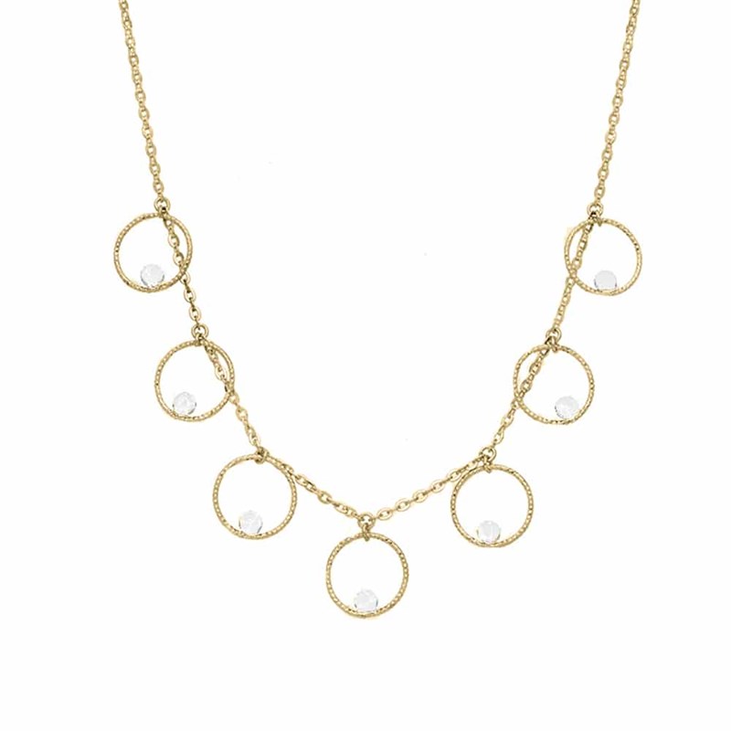Collier Argent Doré Bulles Et Pierre De Lune Blanche