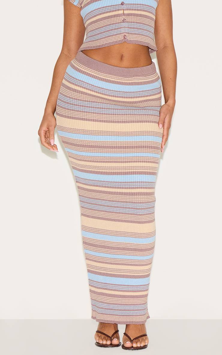 Bleu Poudré Jupe Maxi Tricotée À Rayures Shape