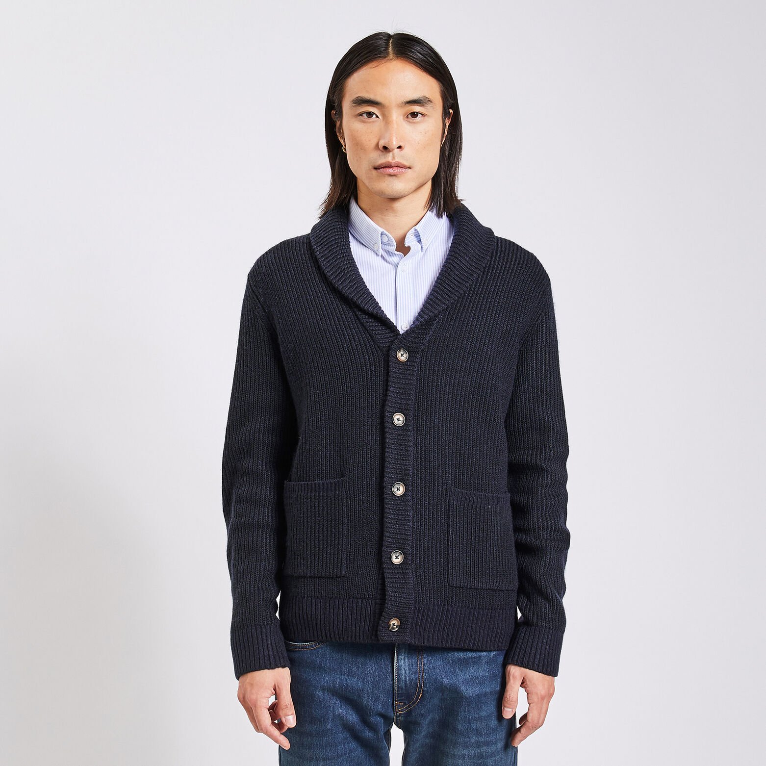 Gilet à col châle boutonné Bleu foncé