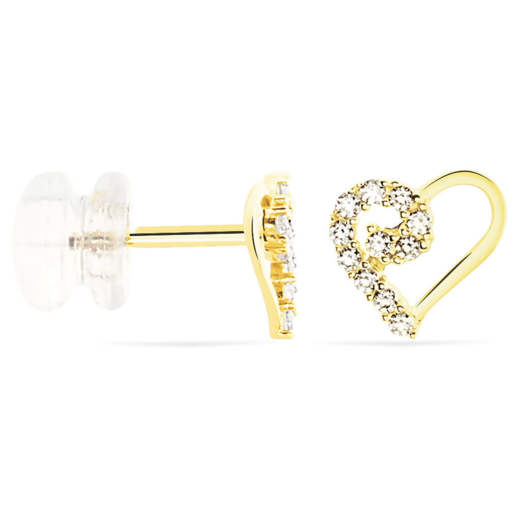 Boucles D'oreilles Puces Daria Cœur Or Jaune Oxyde De Zirconium