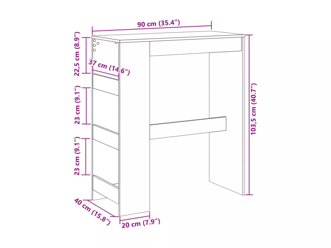 Table de bar avec étagères chêne fumé bois d'ingénierie