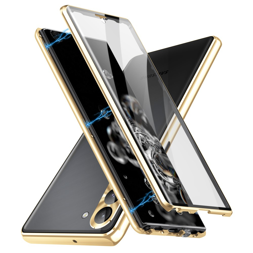 Samsung Galaxy S24  Plus Magnetische Alu Schutzhülle mit Panzer Glas Backcover   Display- / Kameraglasschutz (Verschlussmechanismus) - Gold