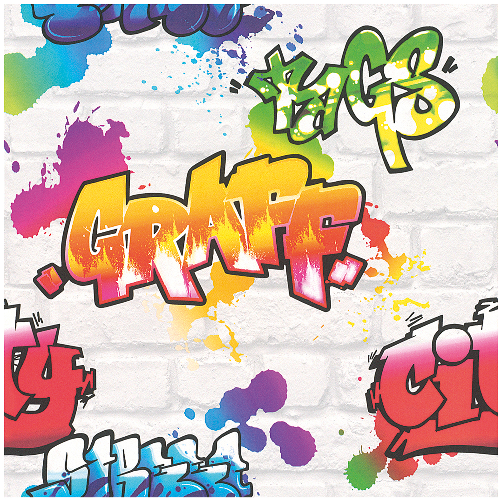 Papiertapete - bunt-weiß - Graffiti - 10 Meter