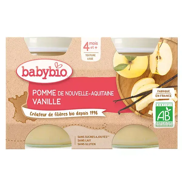 Babybio Frutas em Pote Maçã Baunilha +4m Orgânico 2 x 130g