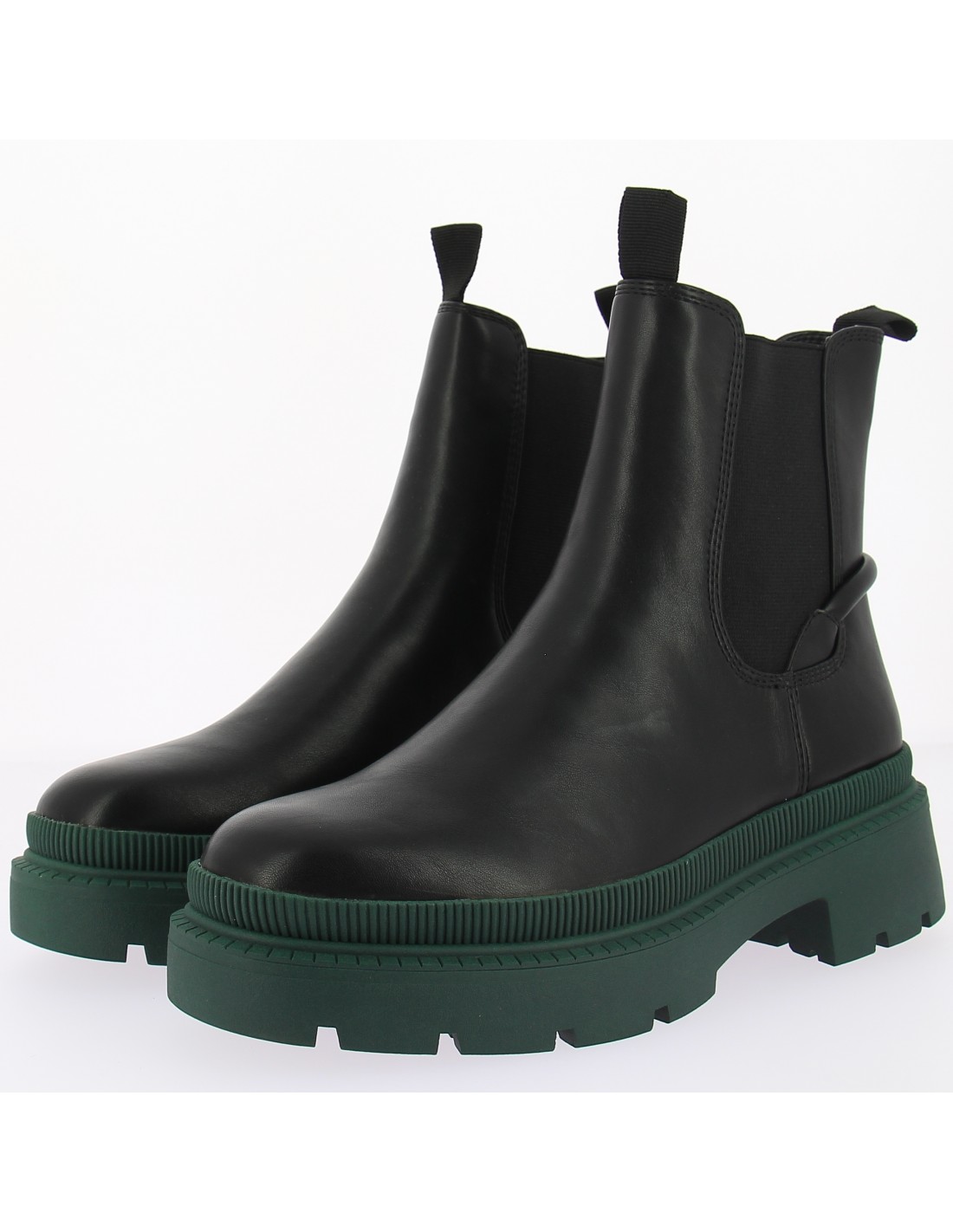 tamaris chelsea boots femme 25405-29 071 cuir noir/semelle verte