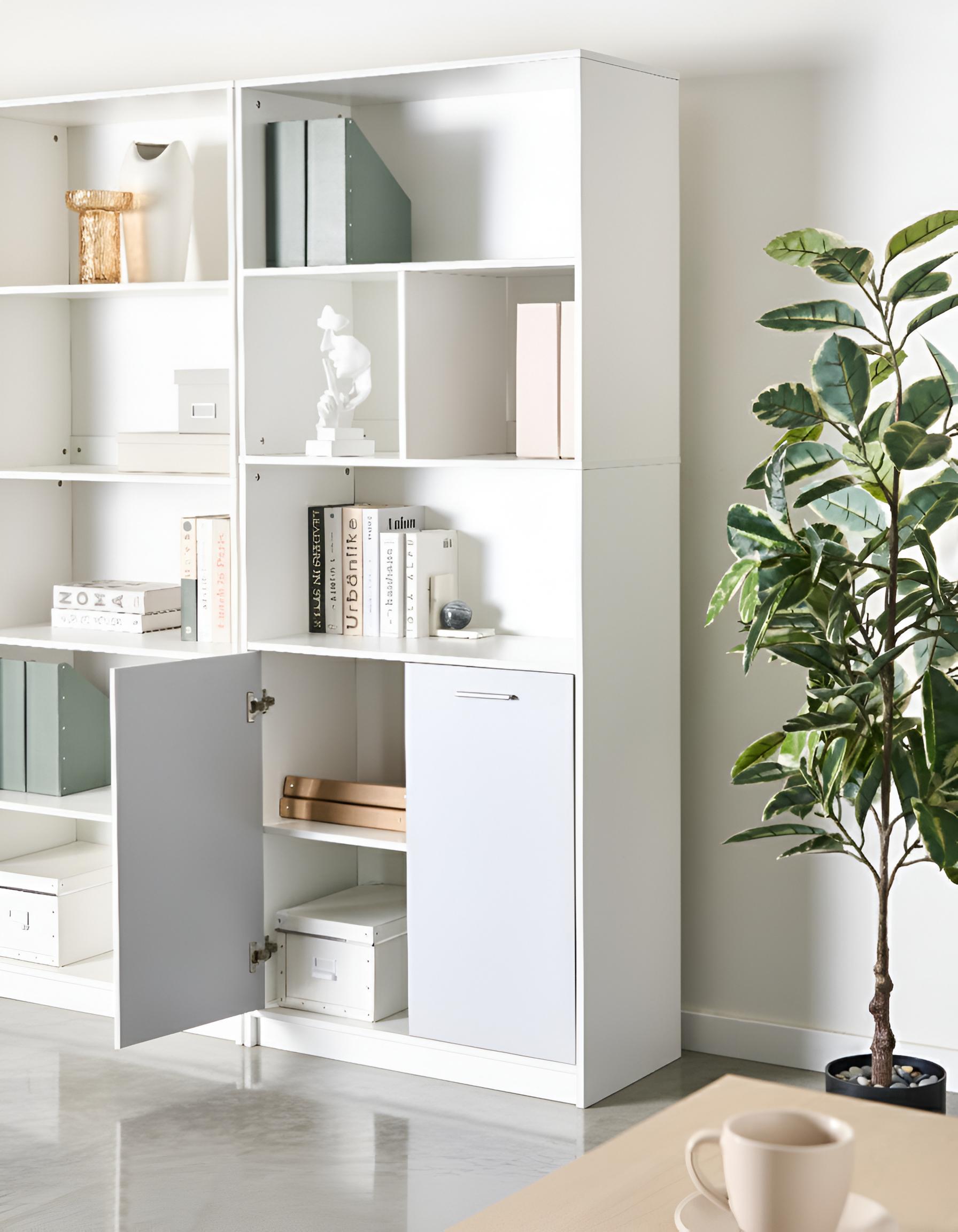Boekenkast met 2 deuren ZEHNA Grijs/wit