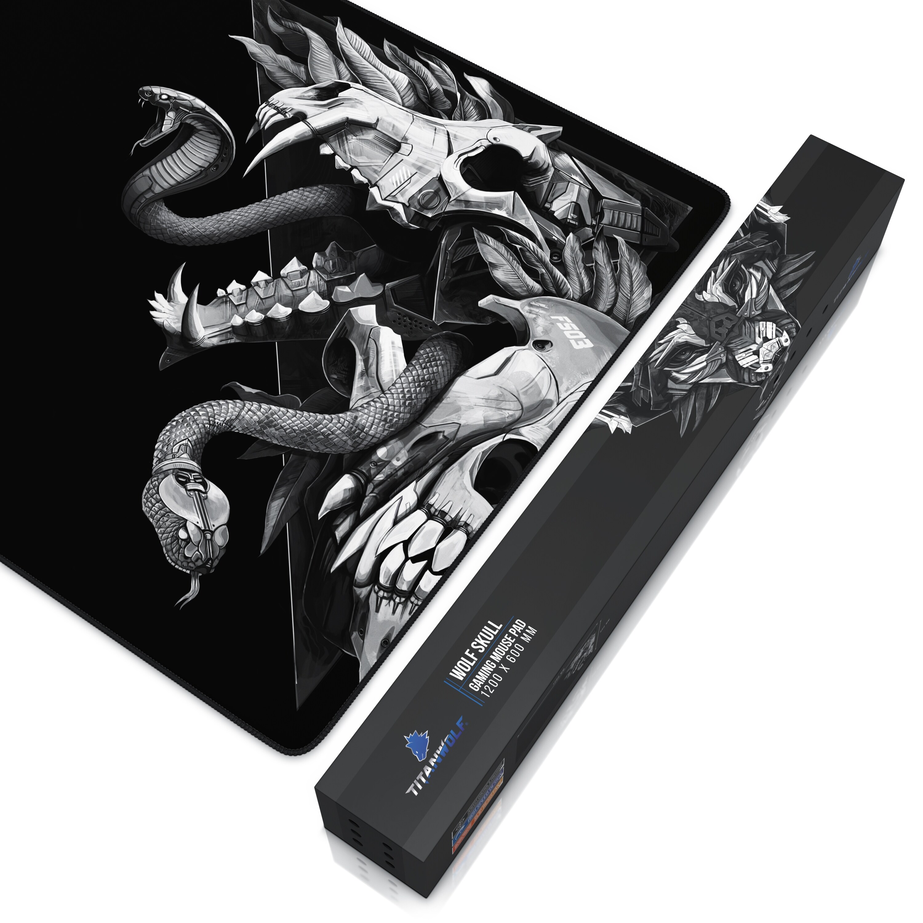 Titanwolf Gaming Mauspad, XXXL Speed Mousepad 1200 x 600 mm, Geschwindigkeit & Präzision, Wolf Skull