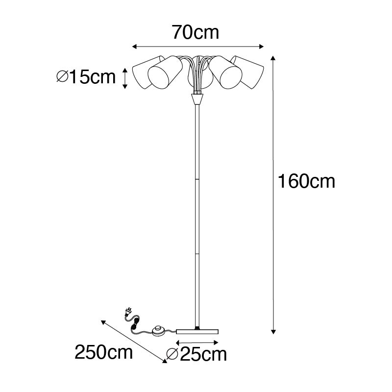QAZQA - Moderne zwarte staande lamp met 5 lampen - Carmen I Woonkamer I Slaapkamer - Staal, langwerpig - LED-compatibel E14