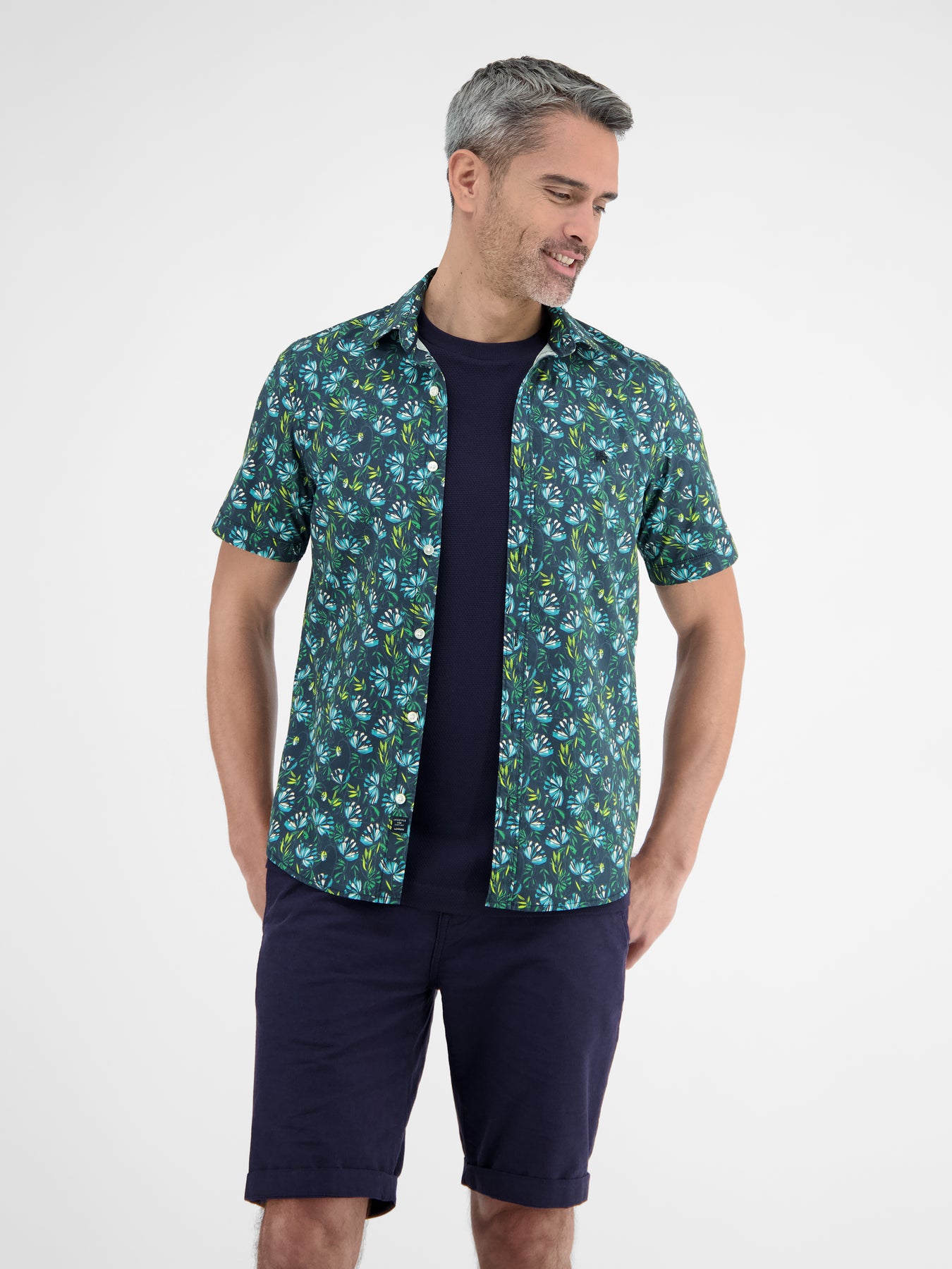 Herren Poplin-Stretchhemd, floral gemustert
