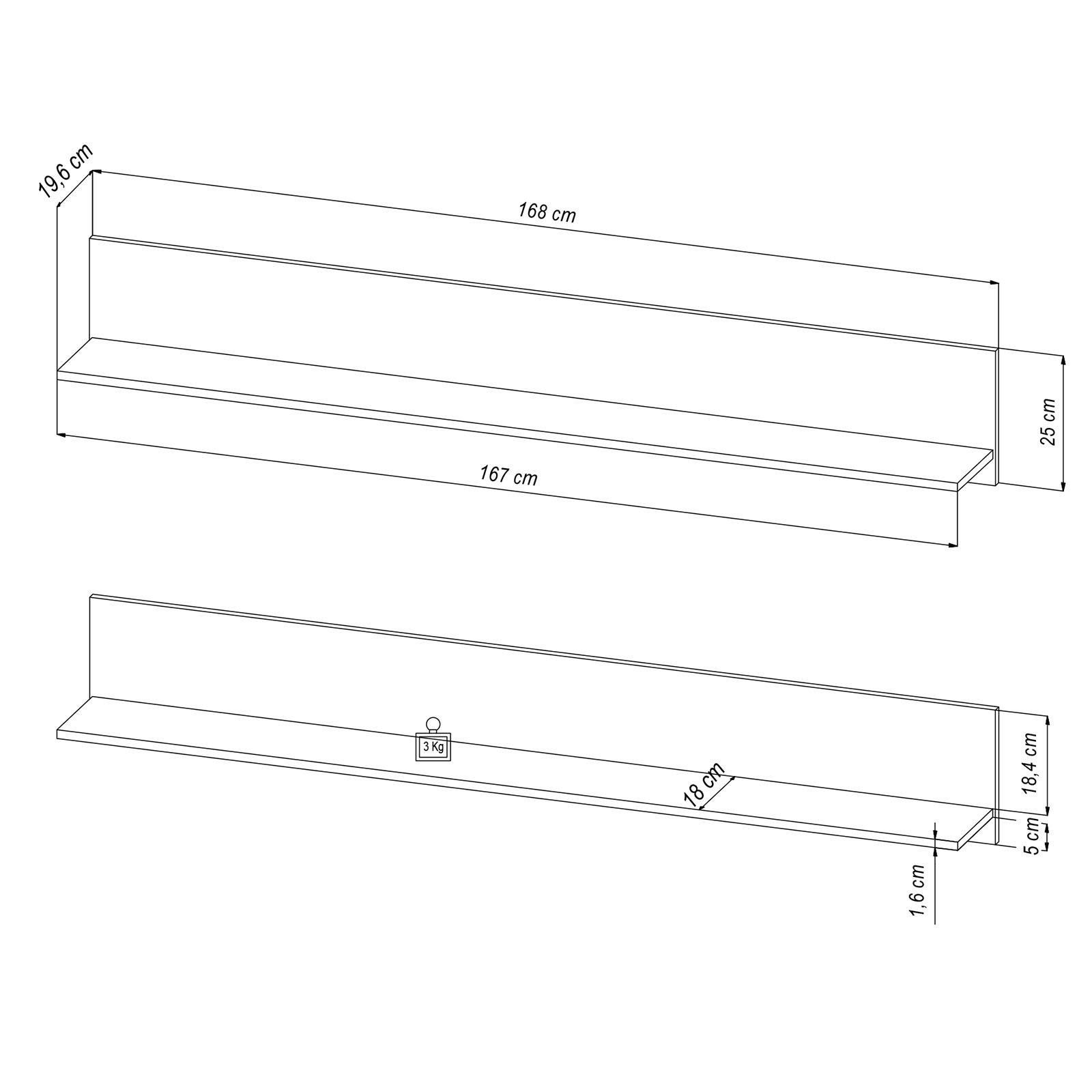 Wandboard SOLEA - Artisan Eiche-schwarz - 168 cm breit
