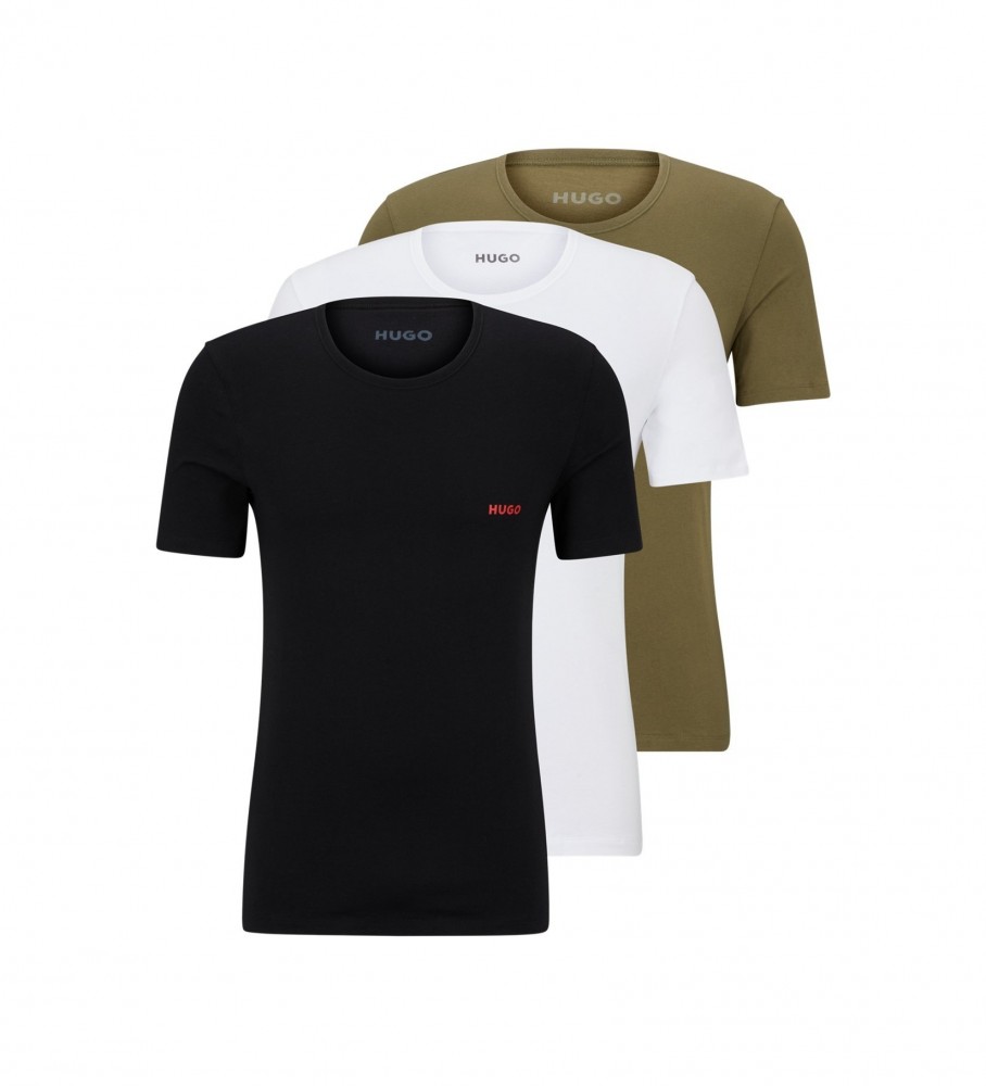 Conjunto de 3 camisetas regatas de algodão HUGO nas cores verde, branca e preta.