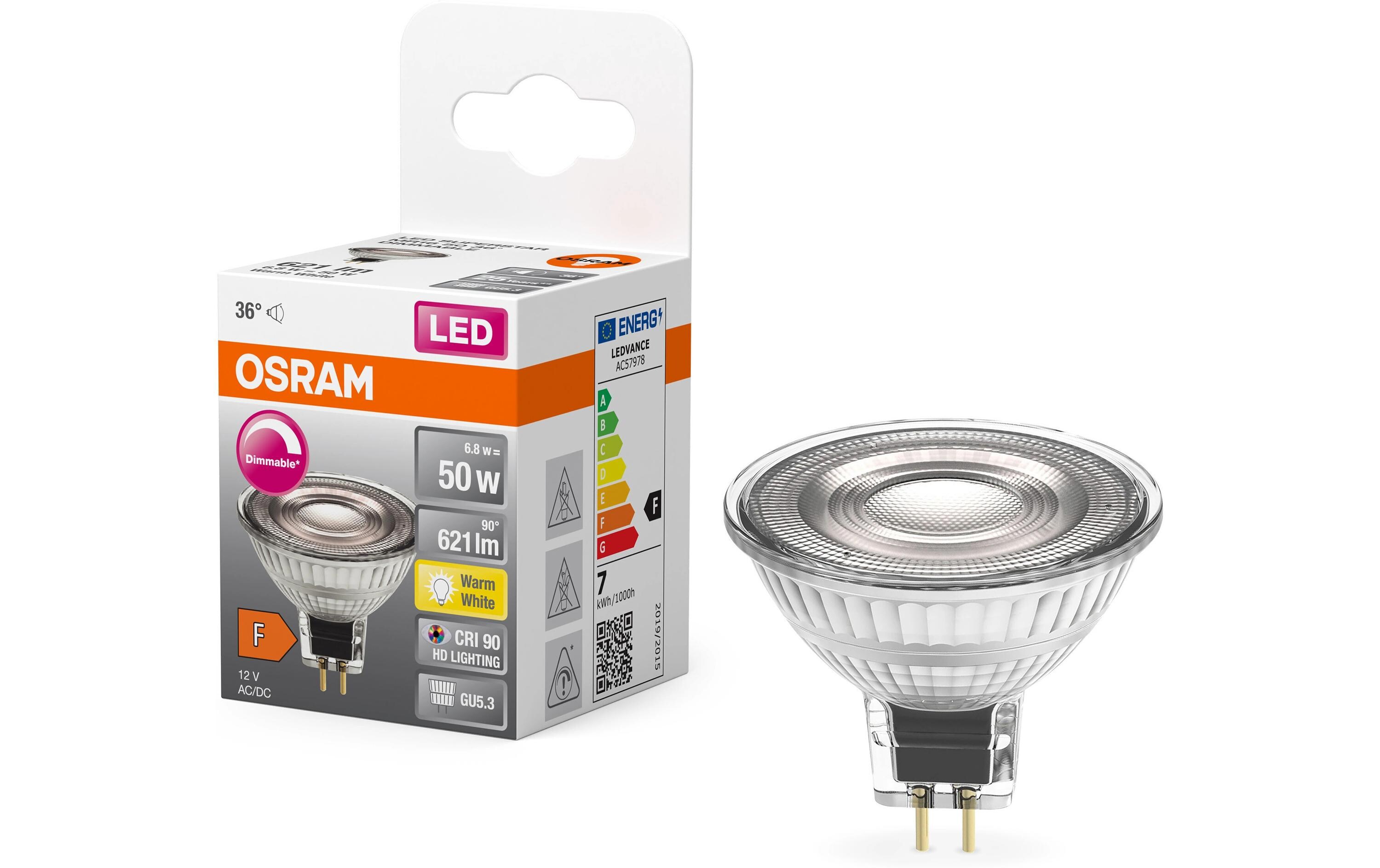 Lampe LED Superstar MR16 12V 6.8W DIM 36° GU5.3 WarmweissDimmbare Niedervolt-LED-Reflektorlampe MR16 mit Retrofit-Stecksockel