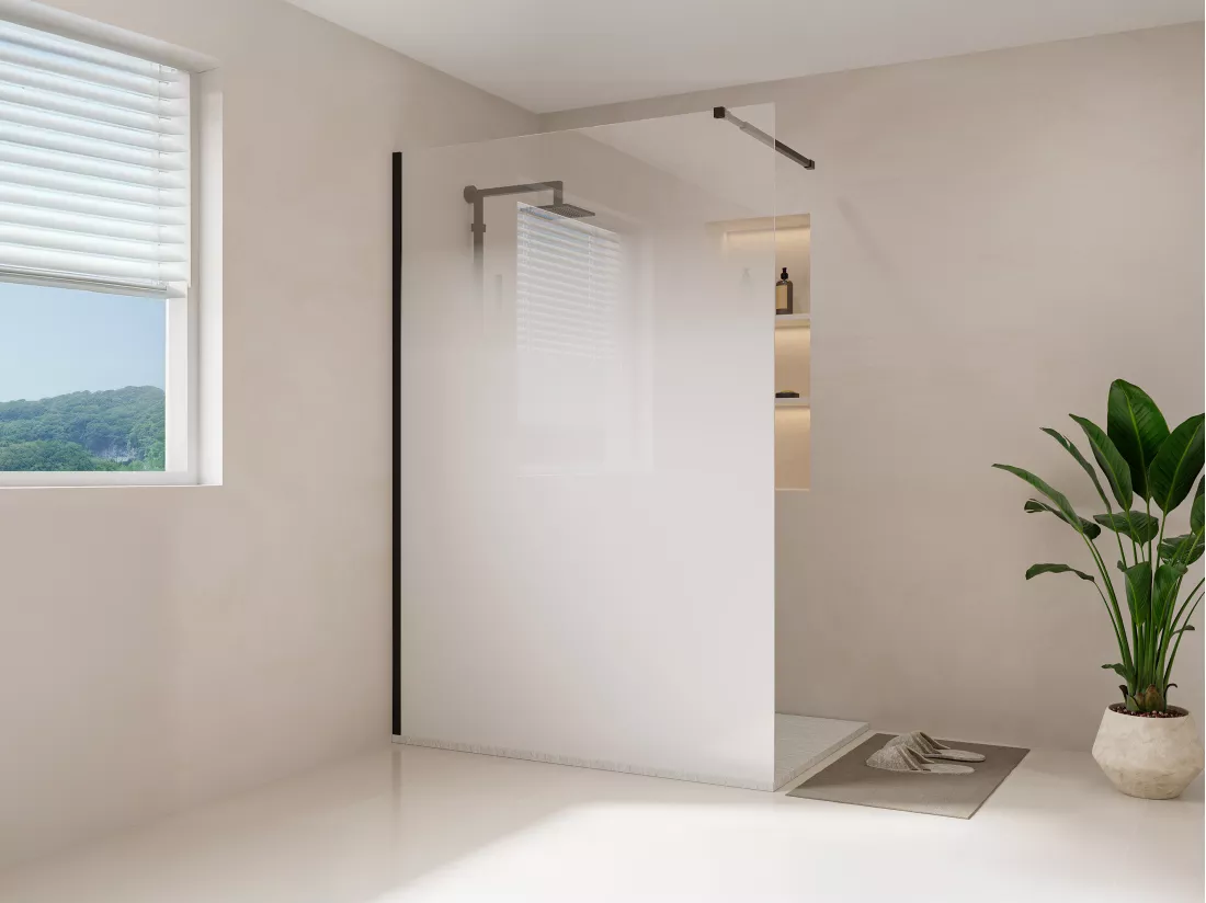 Paroi de douche à l'italienne brume - 140 x 200 cm - Noir mat - POMARO