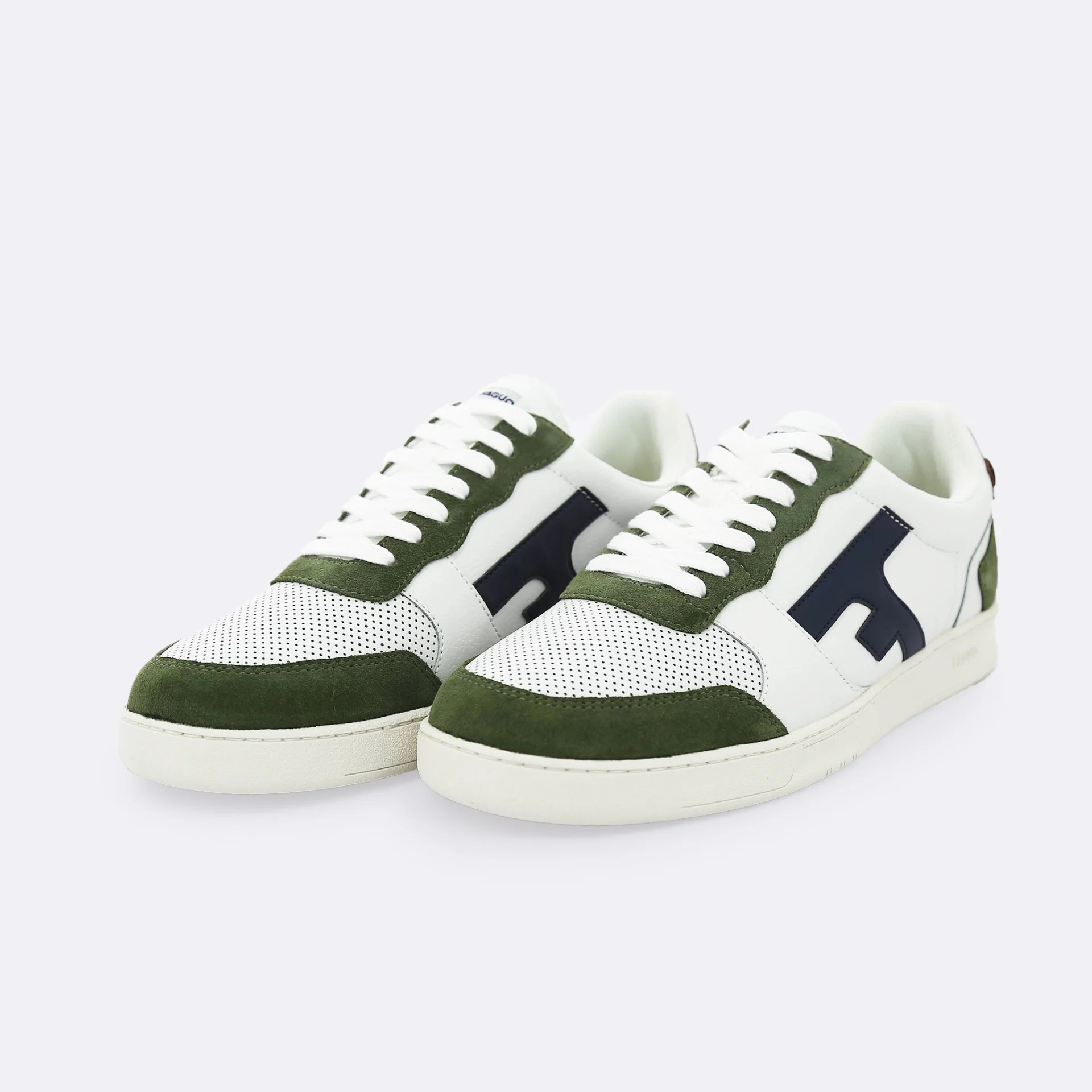 Baskets blanche & kaki cuir et suède - modèle Hazel
