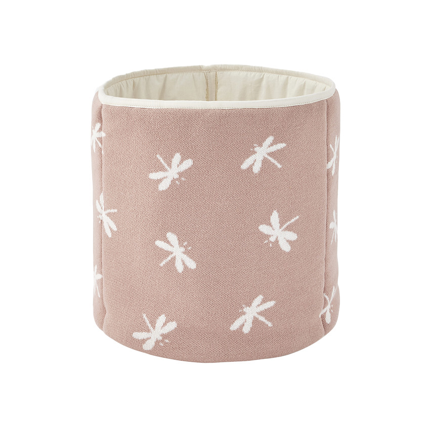 Panier de rangement en coton bio libellules rose poudré