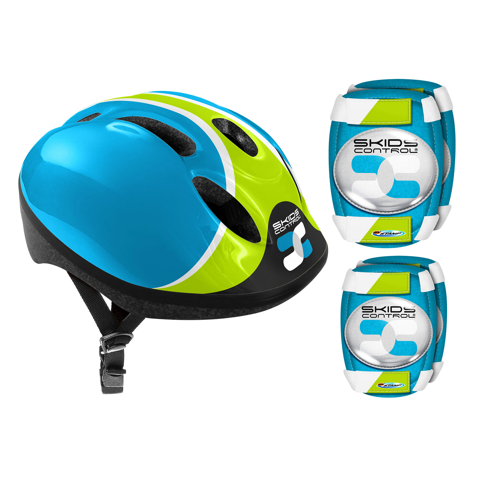 Capacete infantil, joelheiras e cotoveleiras, controle de derrapagem, tamanho 53-56 cm