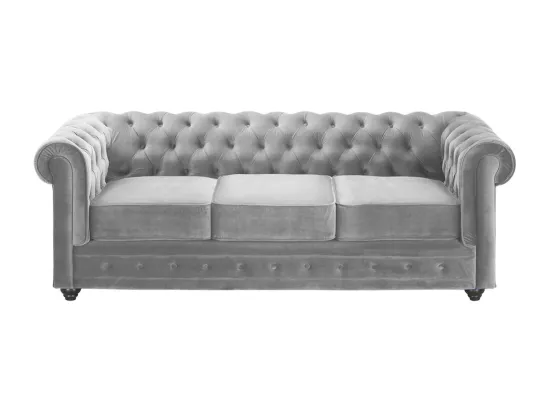 Canapé 3 places et 2 fauteuils CHESTERFIELD - Velours gris clair