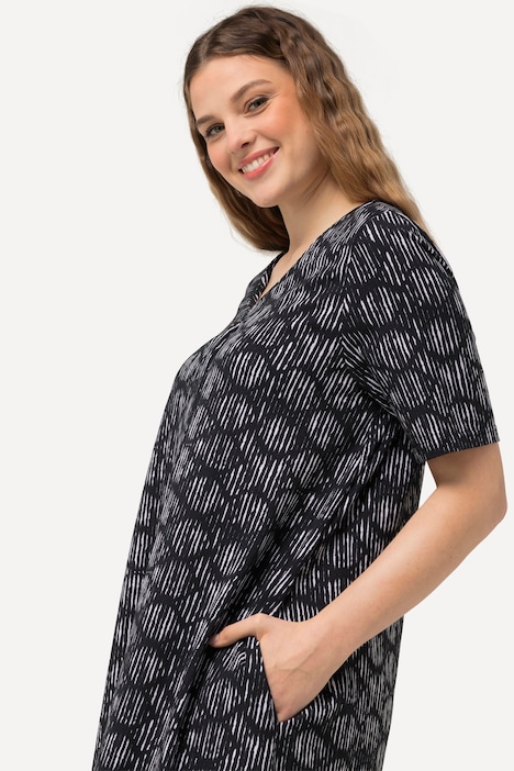 Jersey-Midikleid, A-Linie, V-Ausschnitt, Halbarm