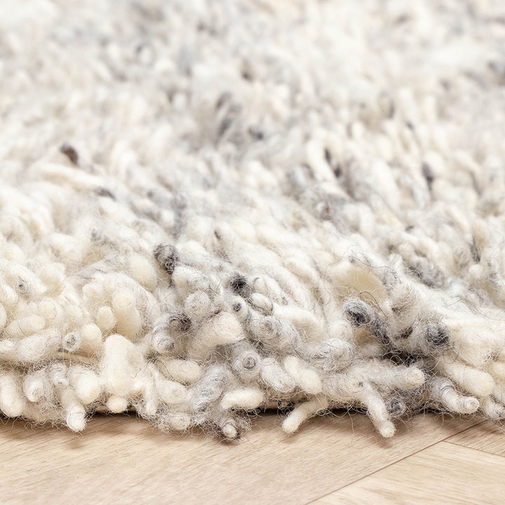 Hoogpolig Wollen vloerkleed - Royal Creme / Grijs Gemeleerd
