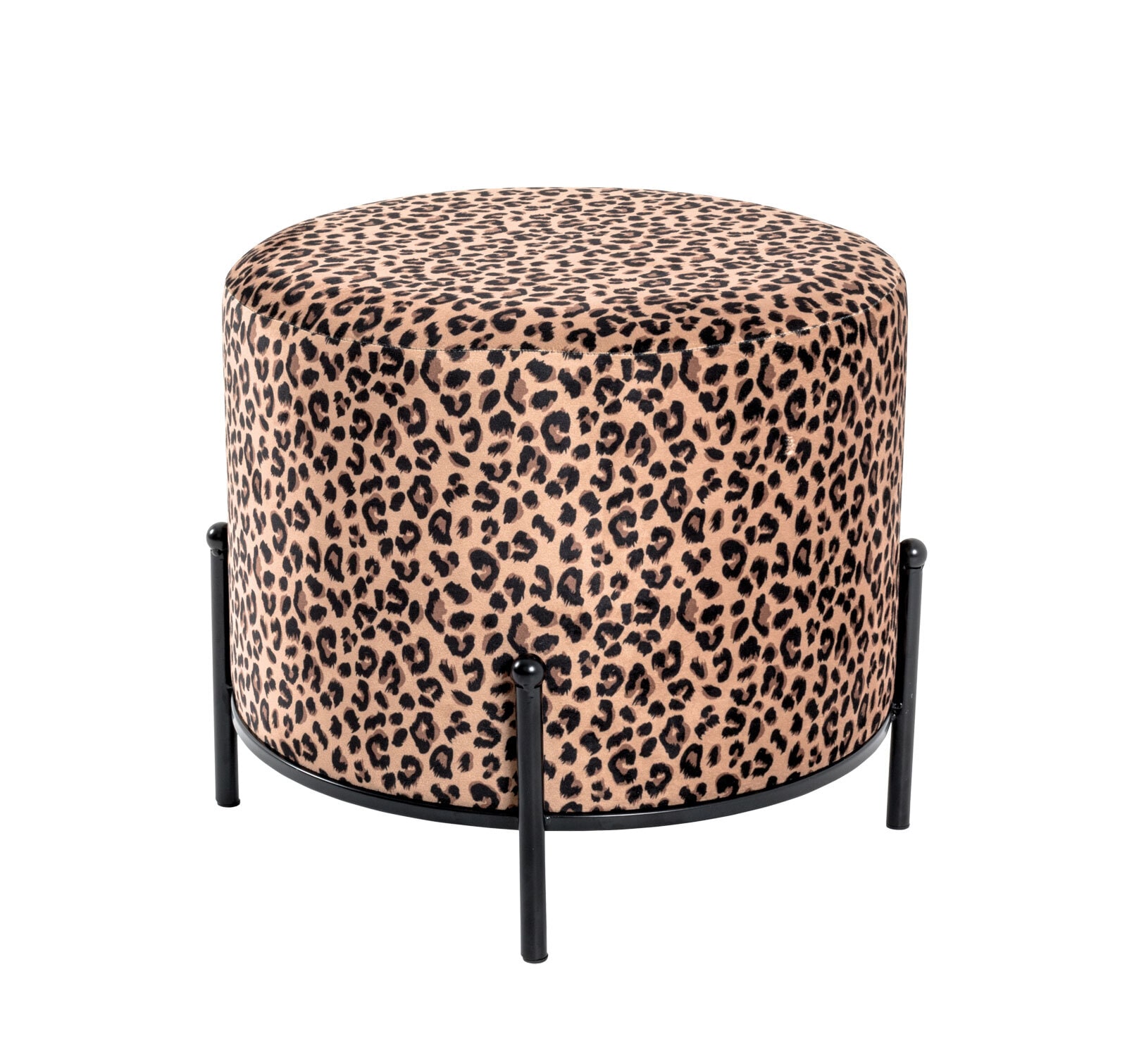 Hocker rund 48 cm Schwarz/ Leopardenmuster