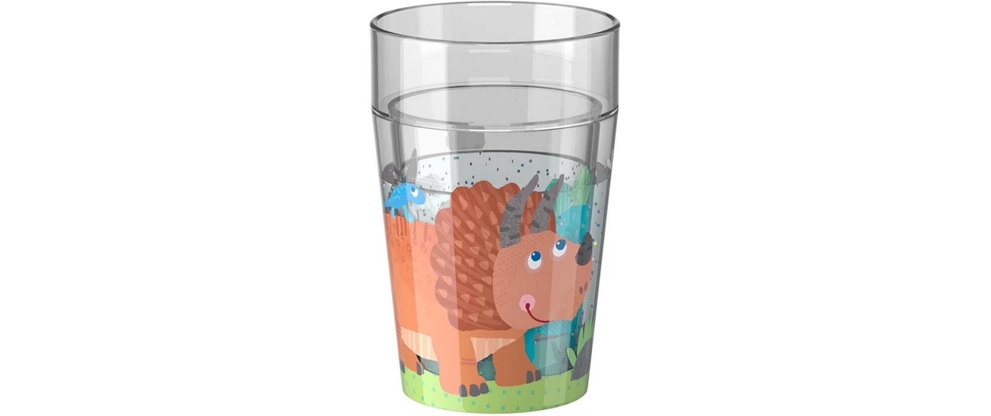 Kindertrinkglas Dino MehrfarbigKinderbecher mit Glitzereffekt