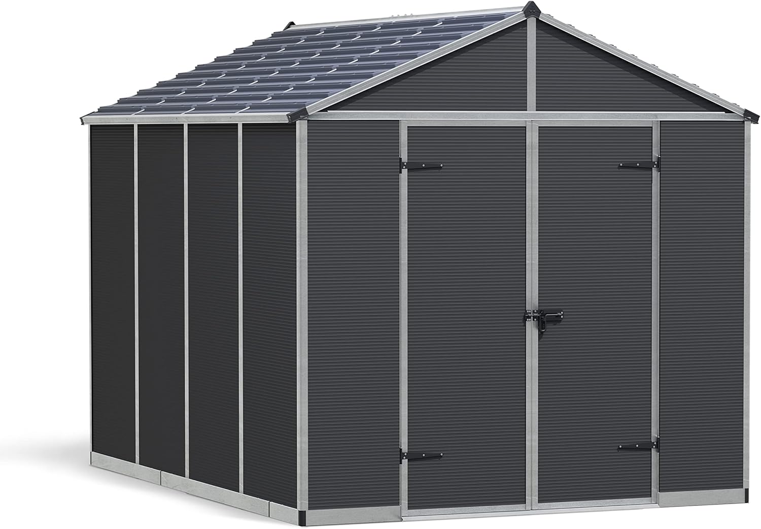 Canopia by Palram Gerätehaus Rubicon 8x10 Geräteschuppen Metall 237x303x235 cm Grau Polycarbonatplatten rostbeständig UV-Schutz