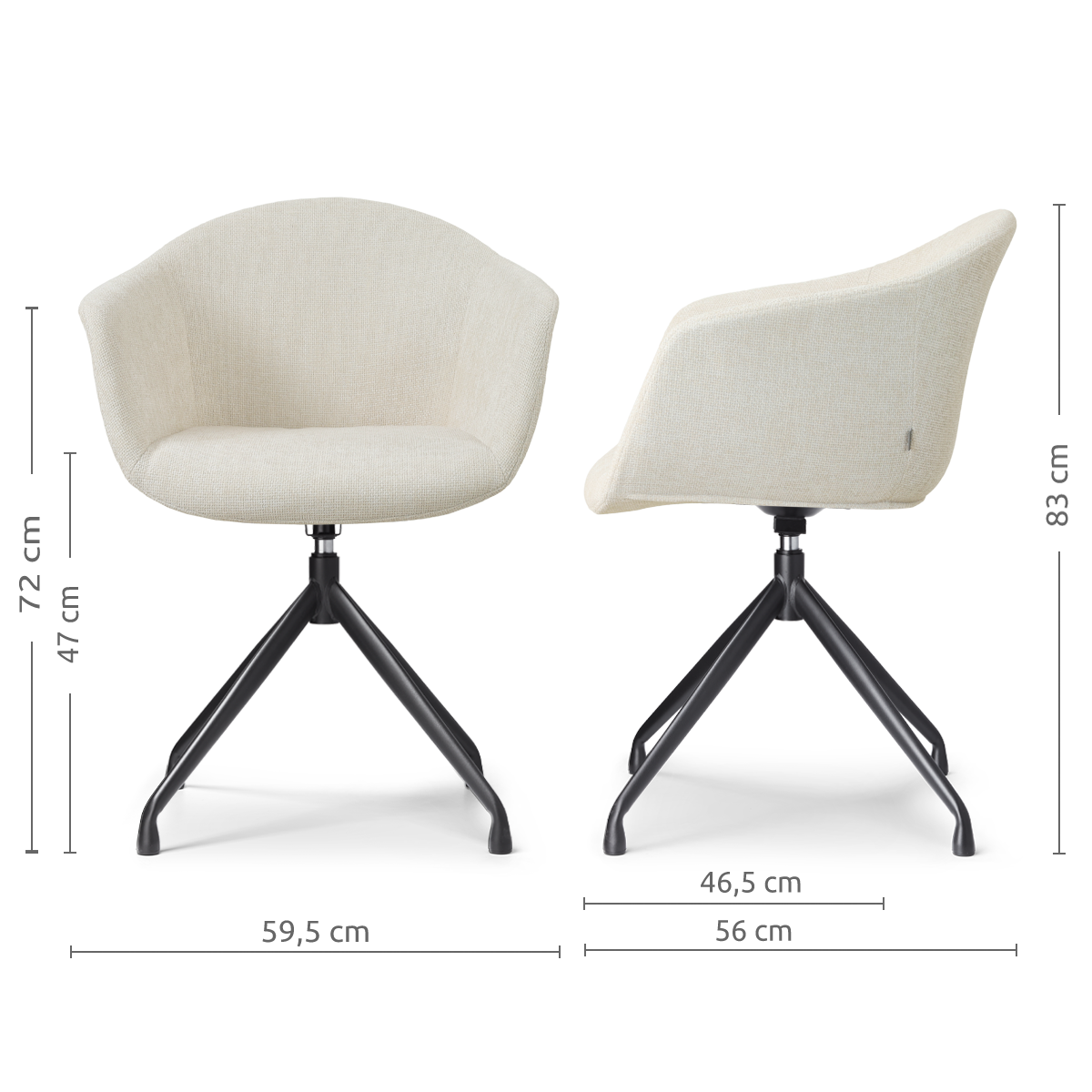 Eetkamerstoel Nola-Otis zwart onderstel cottonbeige