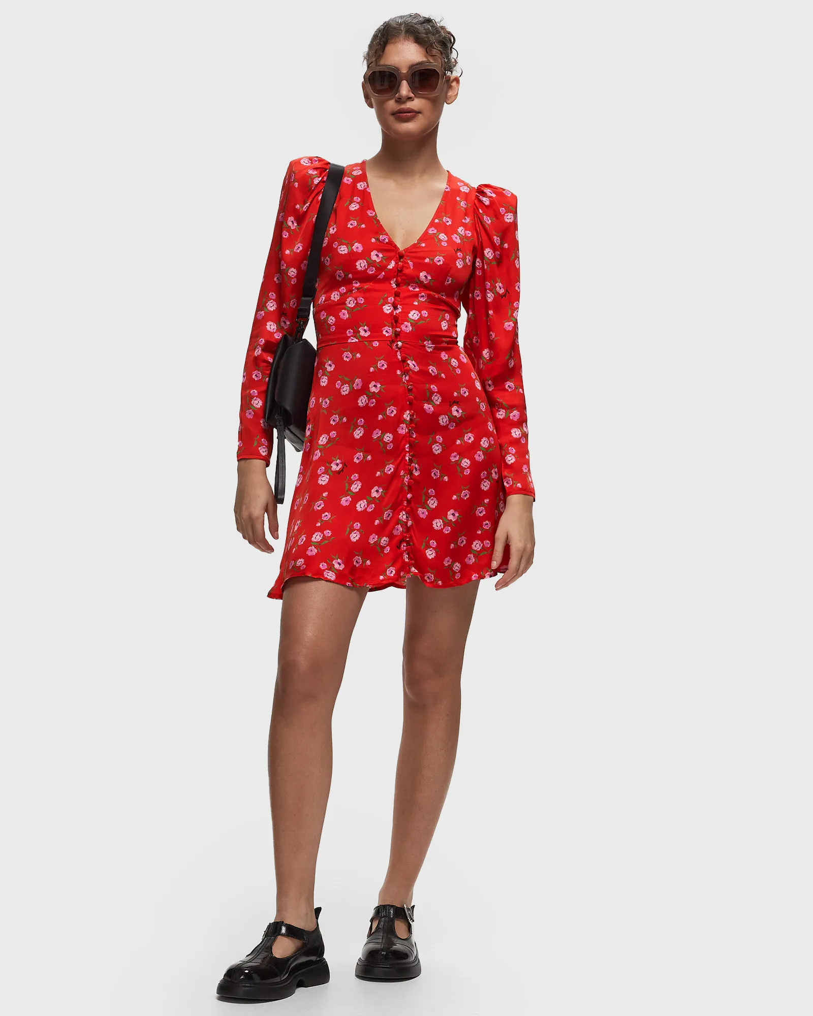 ROTATE Birger Christensen PRINTED V-NECK MINI DRESS