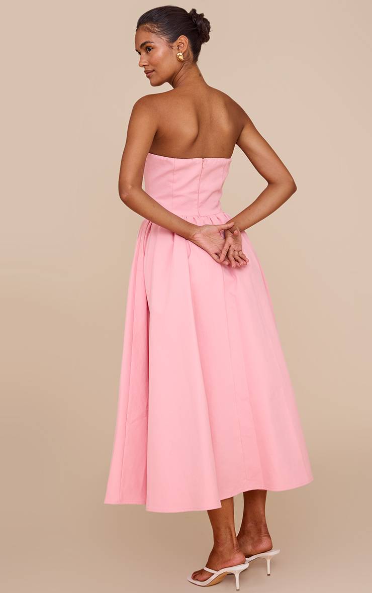 Rose Bonbon Robe Patineuse Mi-longue À Bandeau Froncé En Tissu Tissé