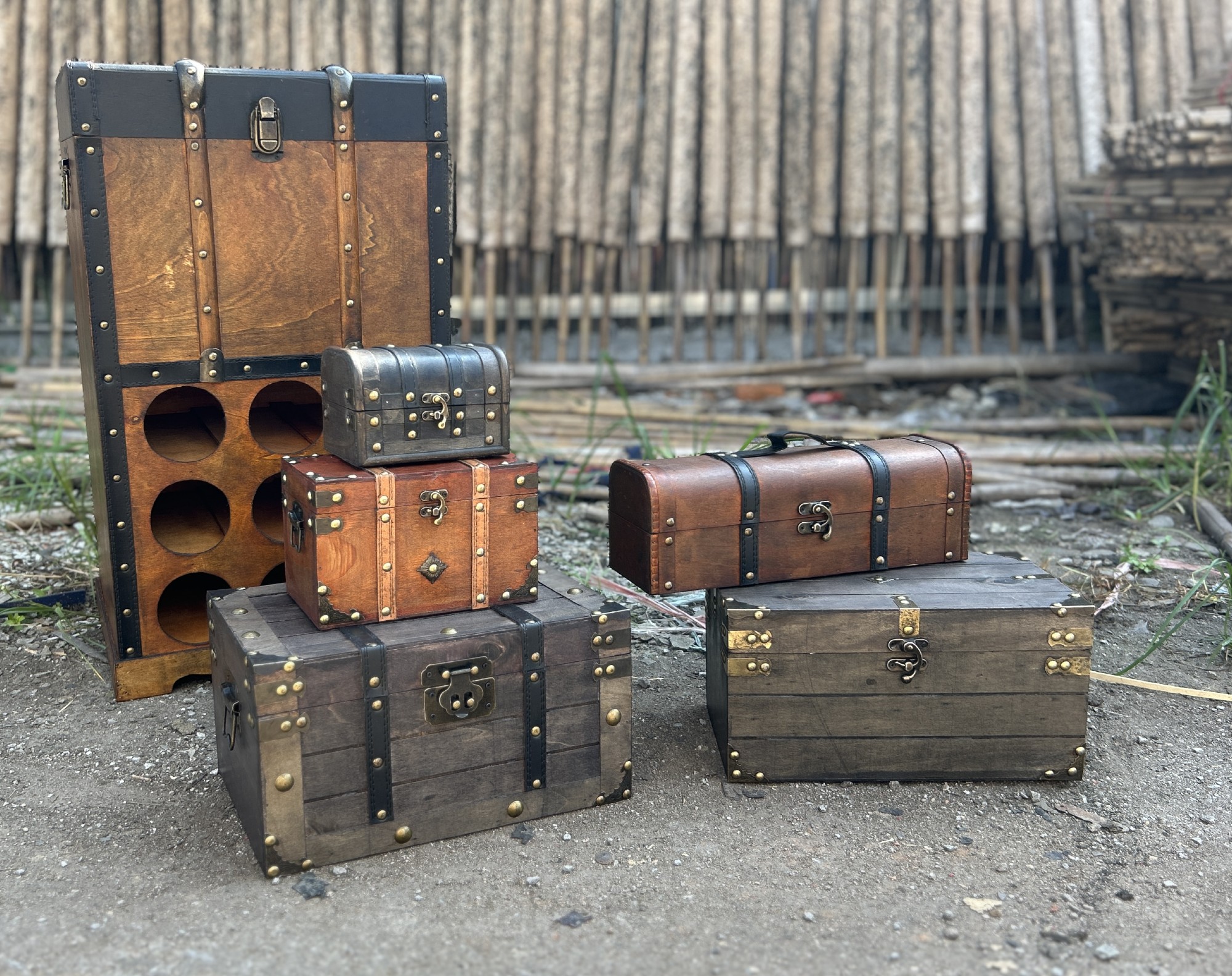 2er-Set Holztruhe 'Ivy', braun, gold von fischer's lagerhaus
