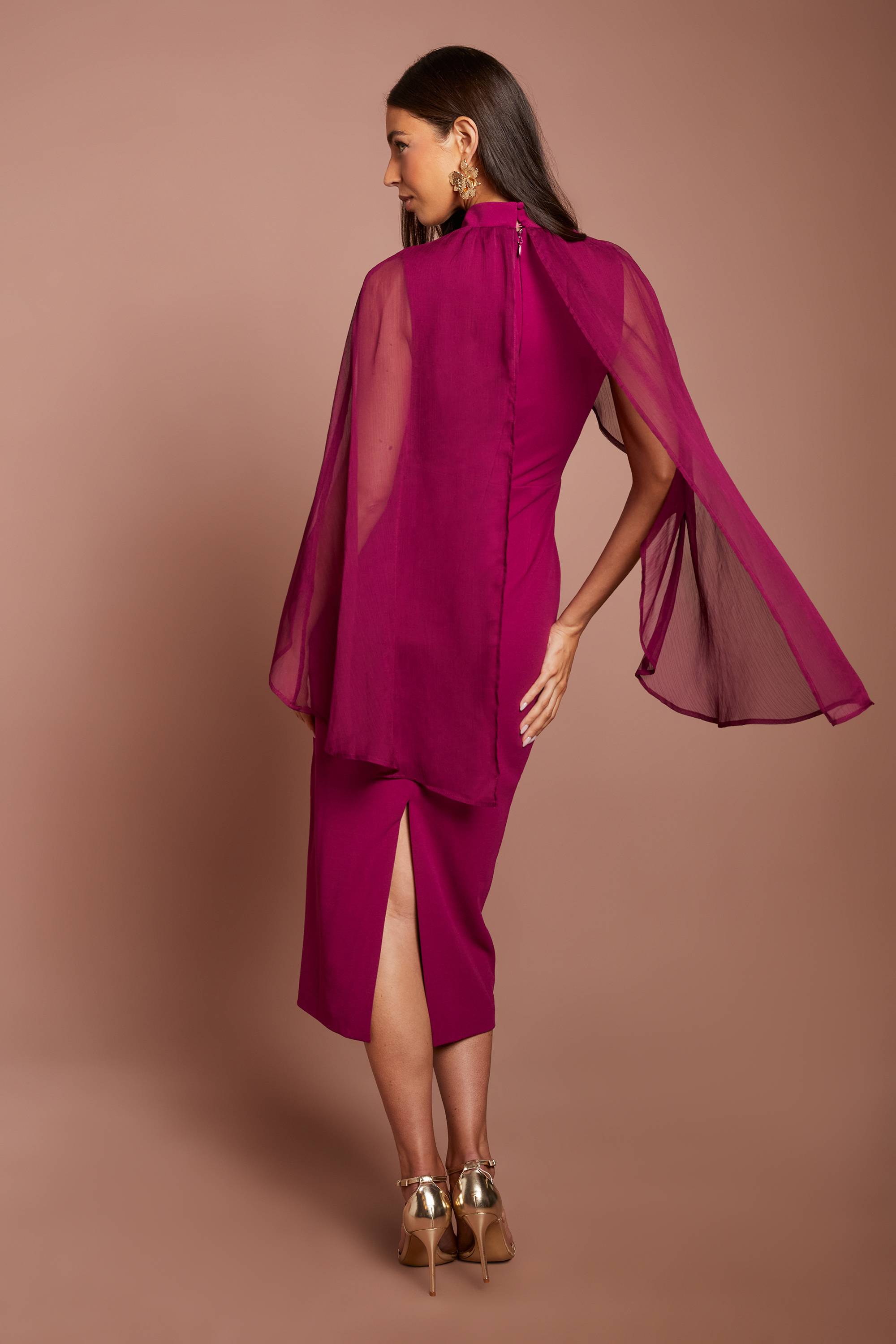 Coast Robe Midi Col Haut Avec Détail Taille Enveloppante Et Cape