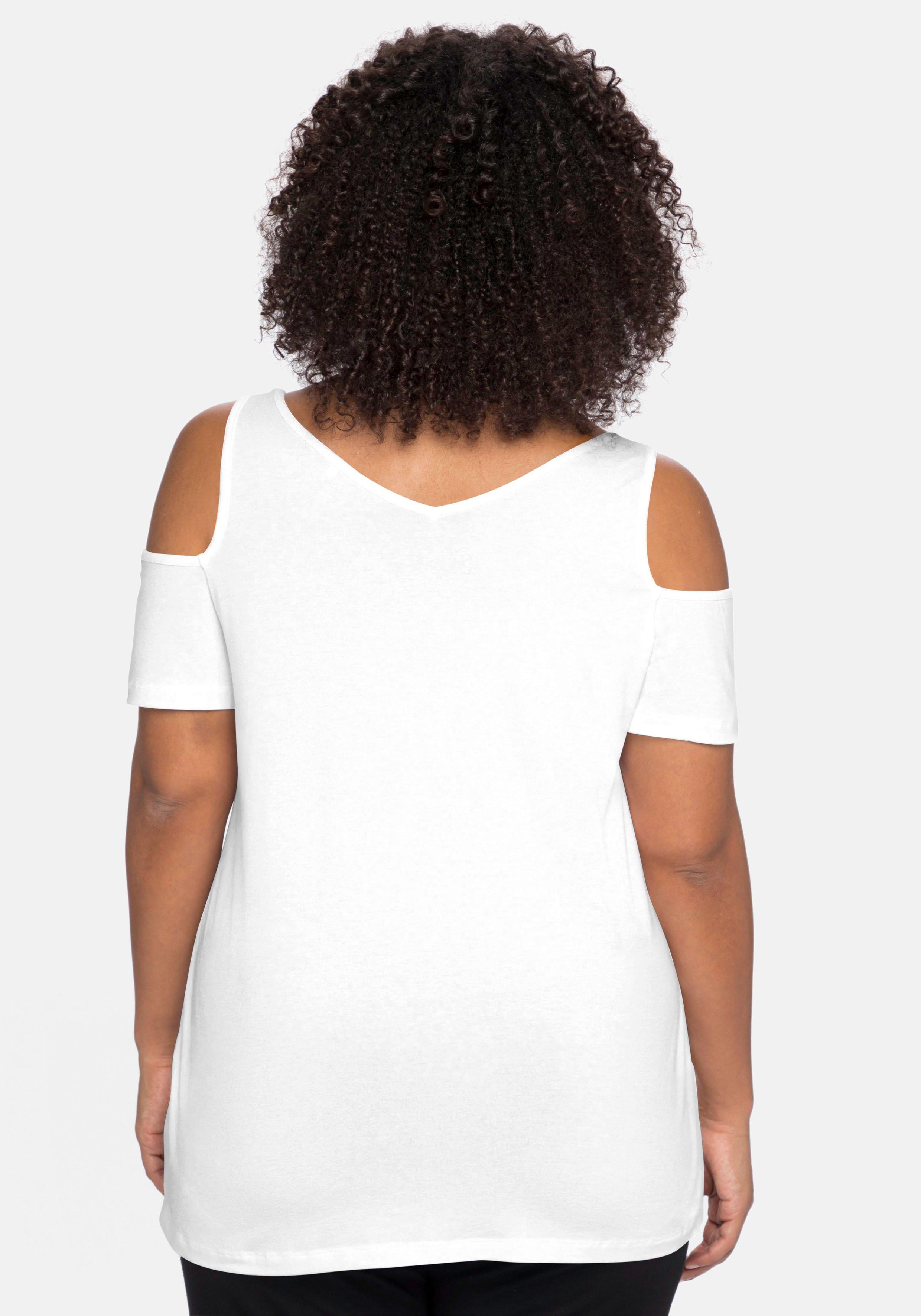 Jerseyhirt mit V-Ausschnitt, im schulterfreien Look