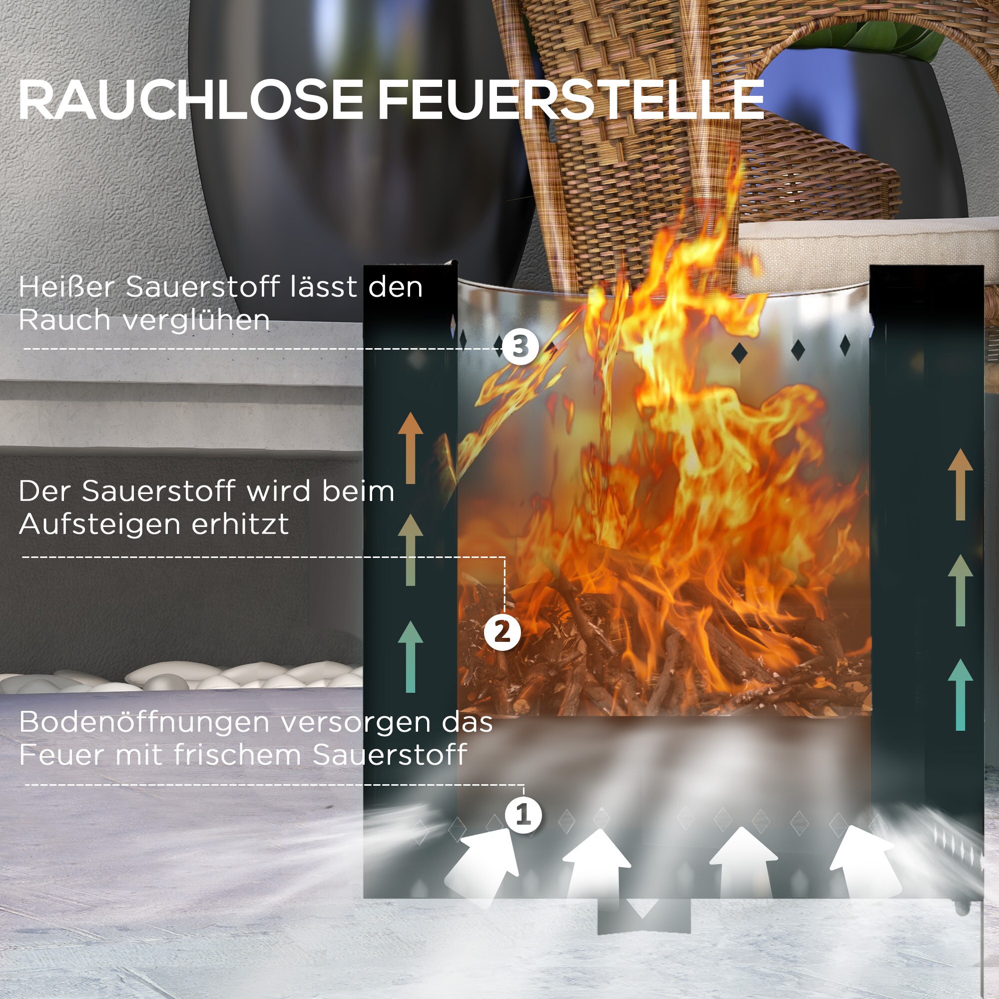 Outsunny Feuerschale mit Schürhaken schwarz 45L x 38,8B x 46,5H cm