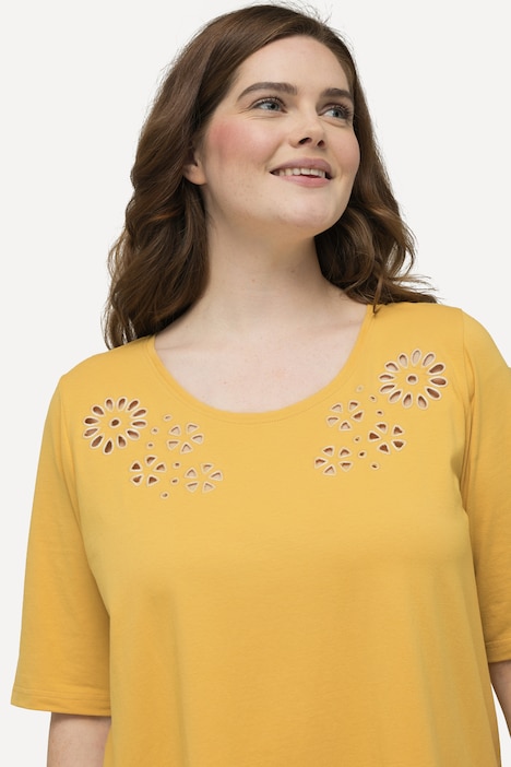 T-Shirt, Lochstickerei, Rundhals, Halbarm, Biobaumwolle