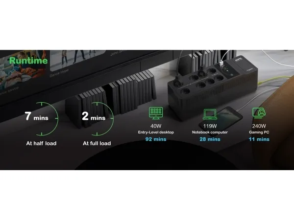 APC Back-UPS - UPS (vægmonterbar/overflademonterbar) - AC 230 V - 600 Watt - 1050 VA - output-stikforbindelser: 10