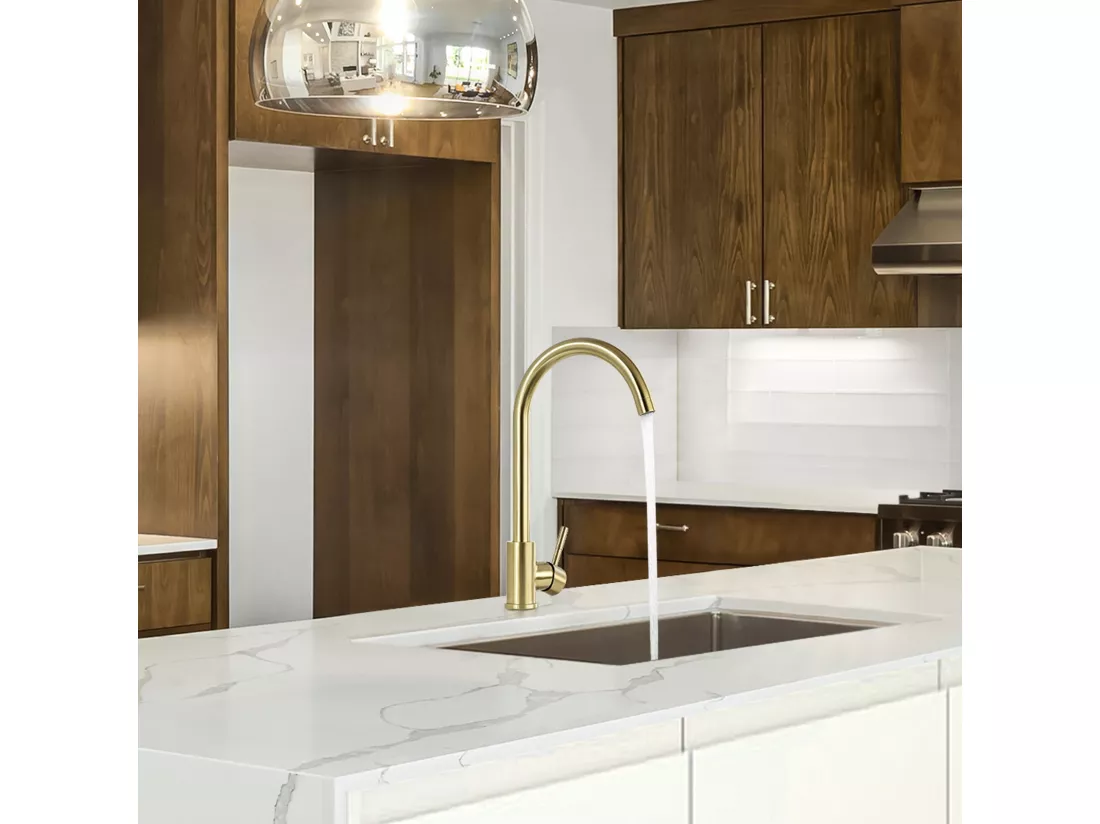 Lonheo Max Robinet de Cuisine U-Forme Rotatif à 360°Mitigeur Évier à Eau Froide et Chaude en Acier Inoxydable avec Barboteur démotable, Doré,EU Modèle