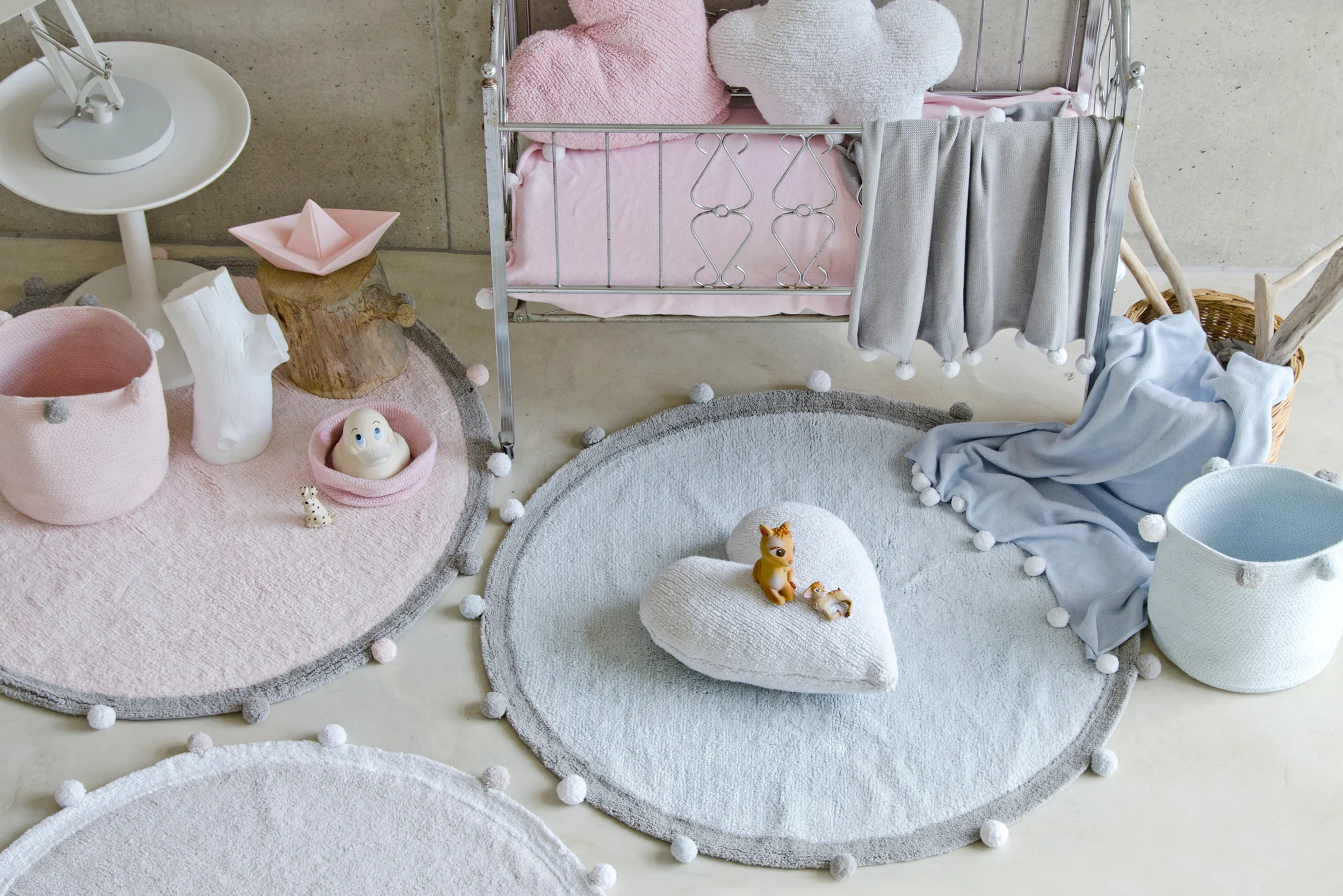 PÉTILLANT - Tapis rond lavable en coton | Rose