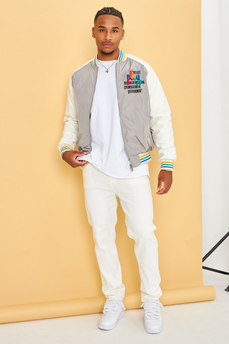 Bomber bi-matière gris à inscription