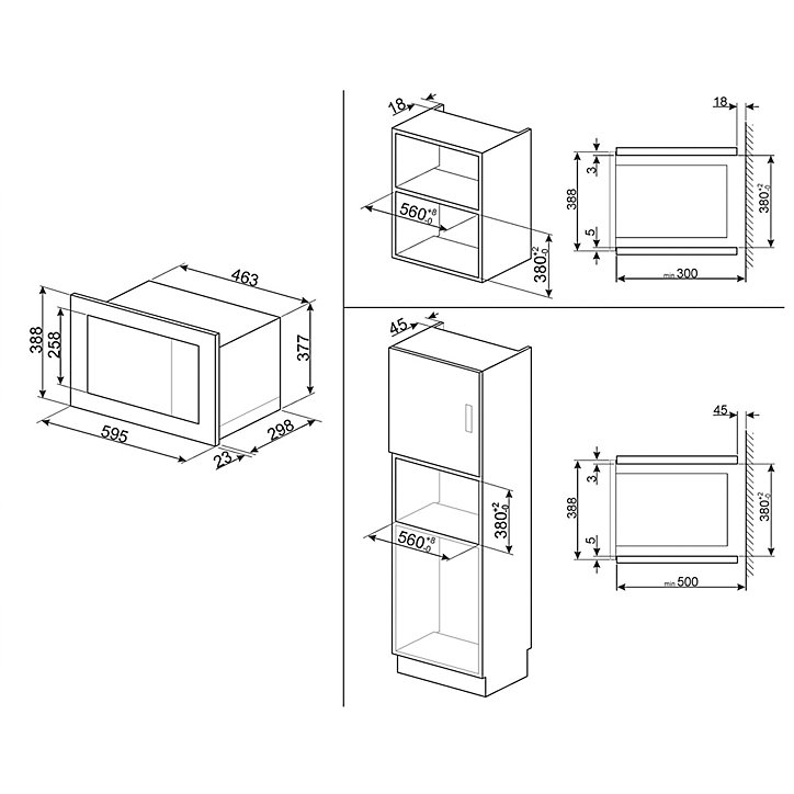 Four micro-ondes encastrable Universel 19L FMI017X Smeg inox